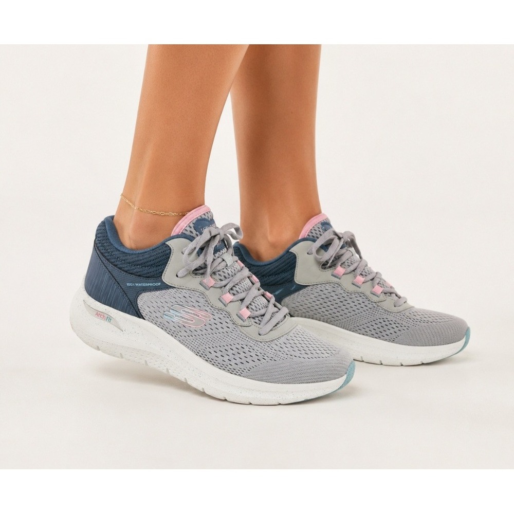 Skechers Arch Fit 2.0 Rainy Days Sneakers Womens 8 Grey Waterproof Walking Shoes